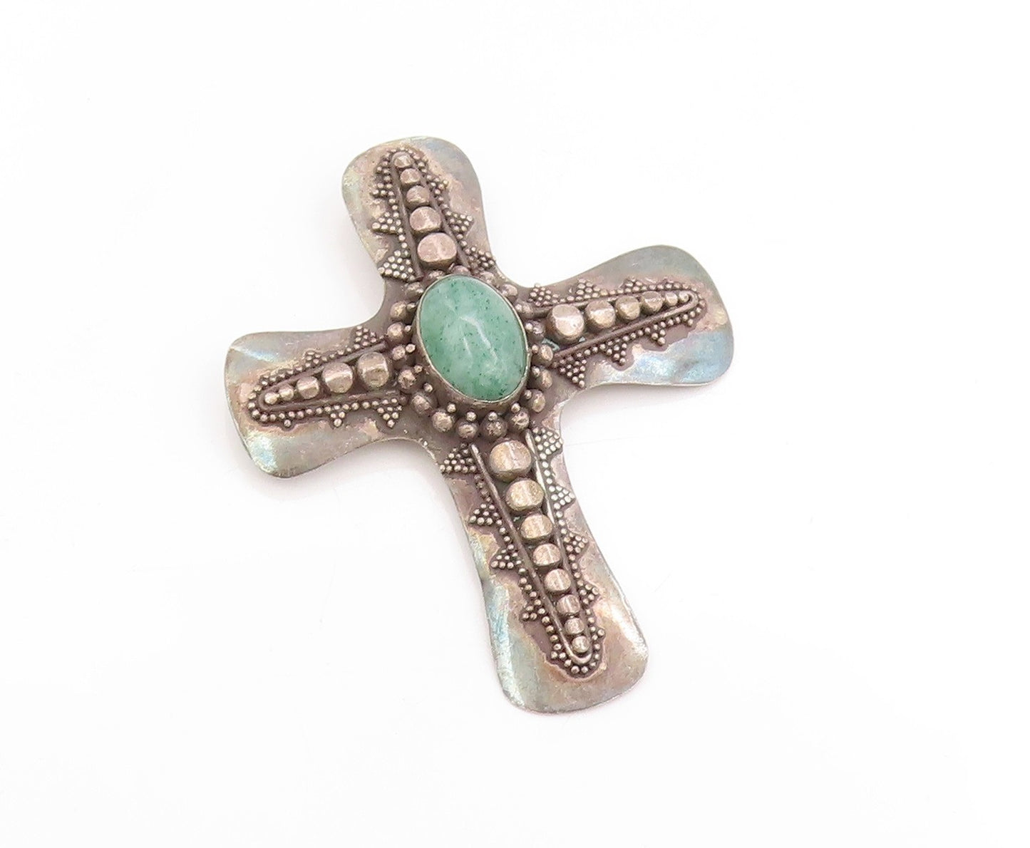 925 Sterling Silver Vintage Brooch Cabochon Turquoise Religious Cross  BP11950