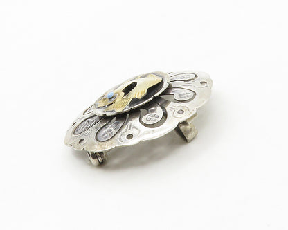 MEXICO 925 Silver & 18K GOLD  Vintage Turquoise 2 Tone Fish Brooch Pin  BP6662