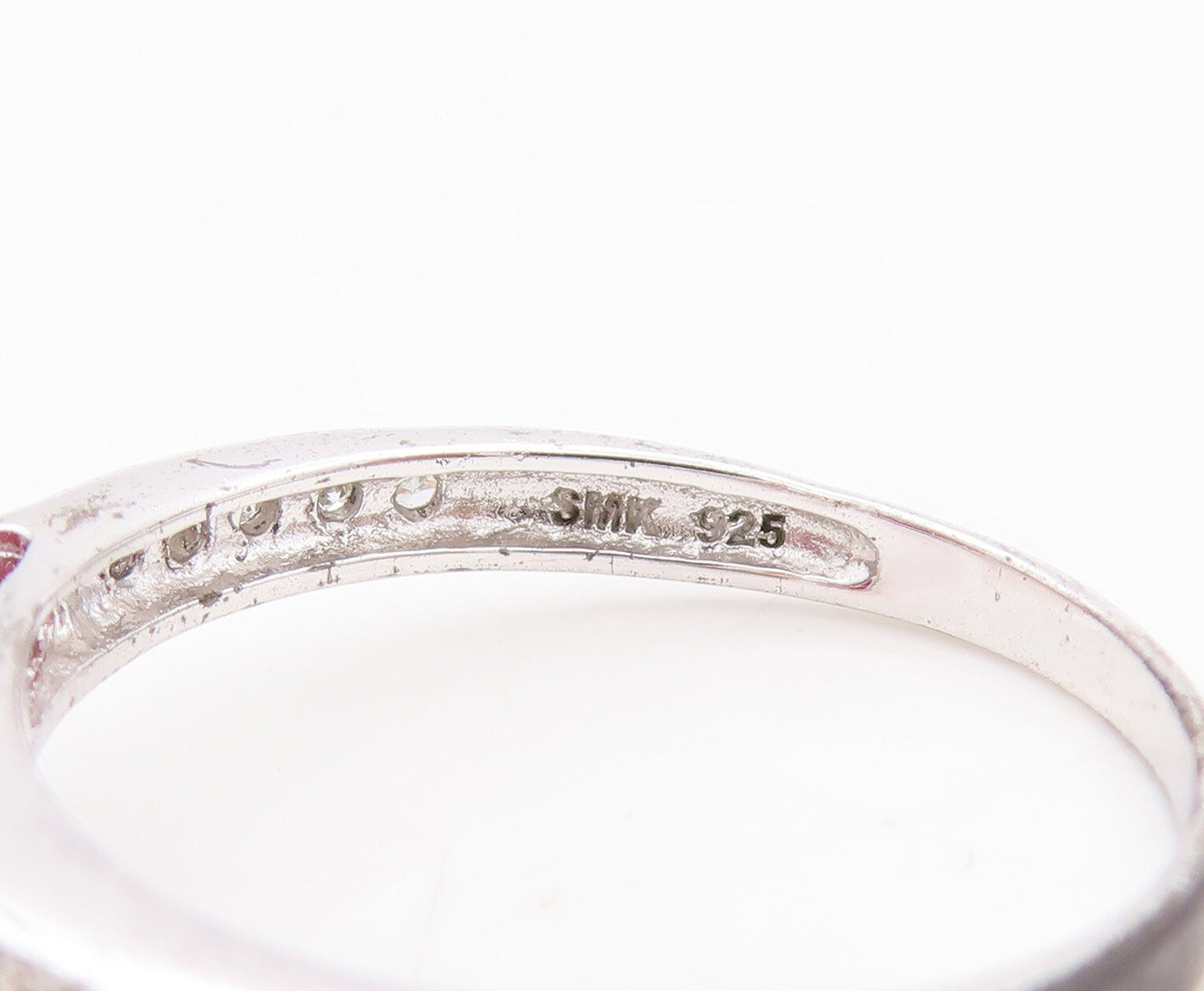 925 Sterling Silver Vintage Ring Oval Ruby Inlay Real Diamonds  Sz 7  RG29018