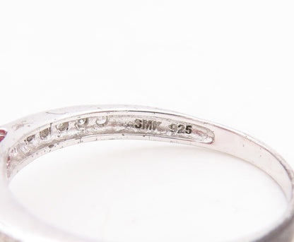 925 Sterling Silver Vintage Ring Oval Ruby Inlay Real Diamonds  Sz 7  RG29018