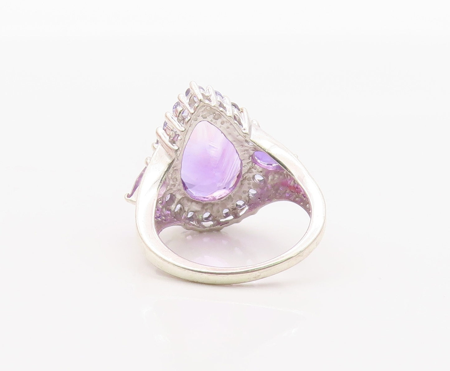 925 Sterling Silver Vintage Ring Pear Cut Amethyst Statement Band  Sz 7  RG36378