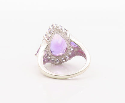 925 Sterling Silver Vintage Ring Pear Cut Amethyst Statement Band  Sz 7  RG36378