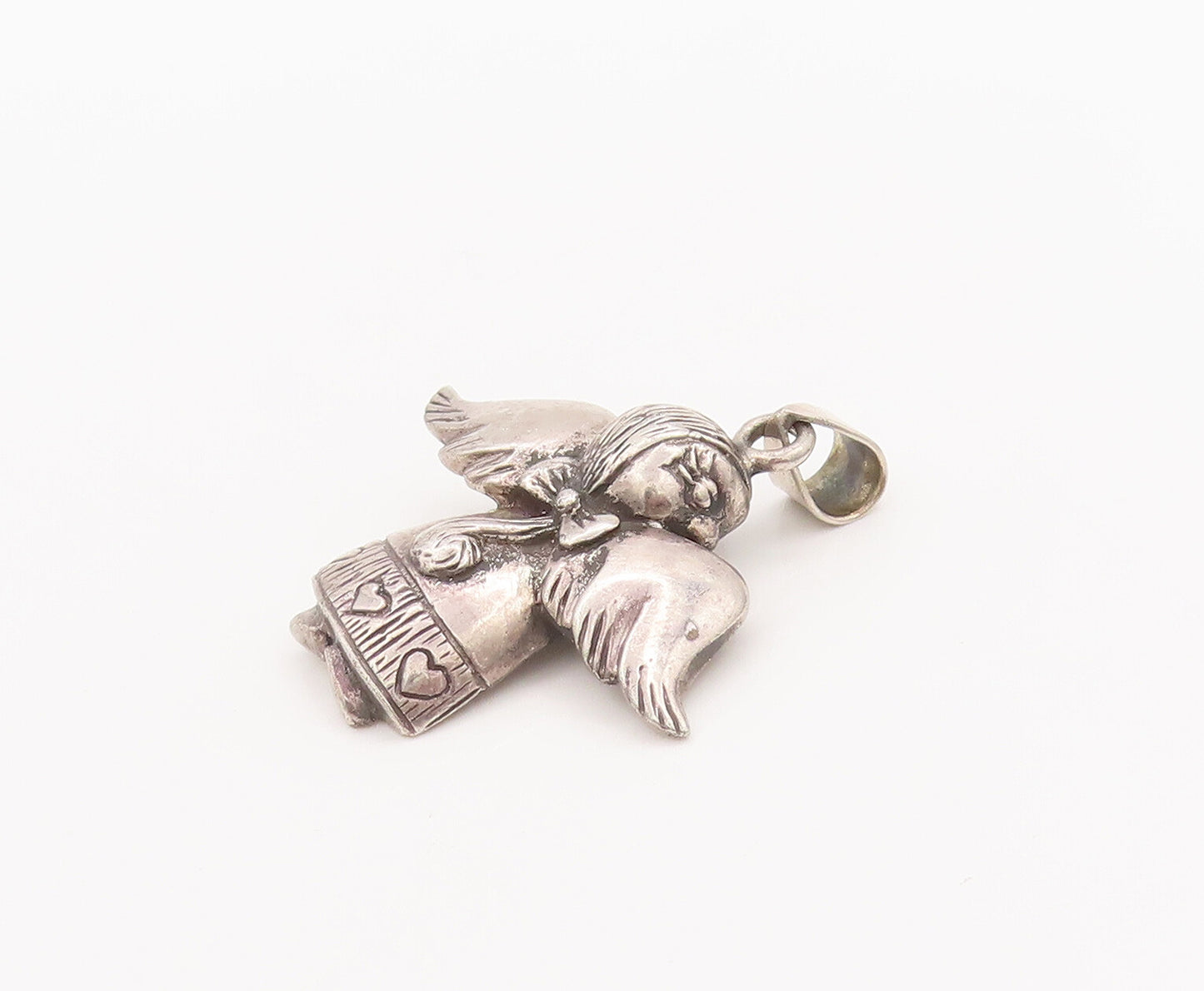 925 Sterling Silver Vintage Pendant Carved Back Facing Flying Angle  PT22656