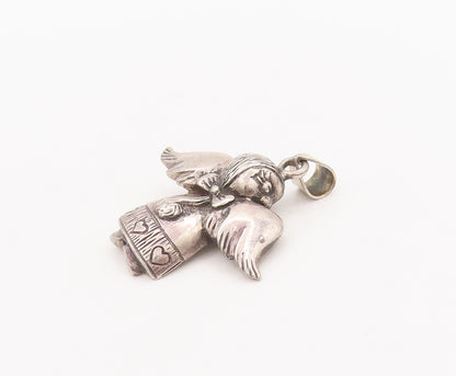 925 Sterling Silver Vintage Pendant Carved Back Facing Flying Angle  PT22656