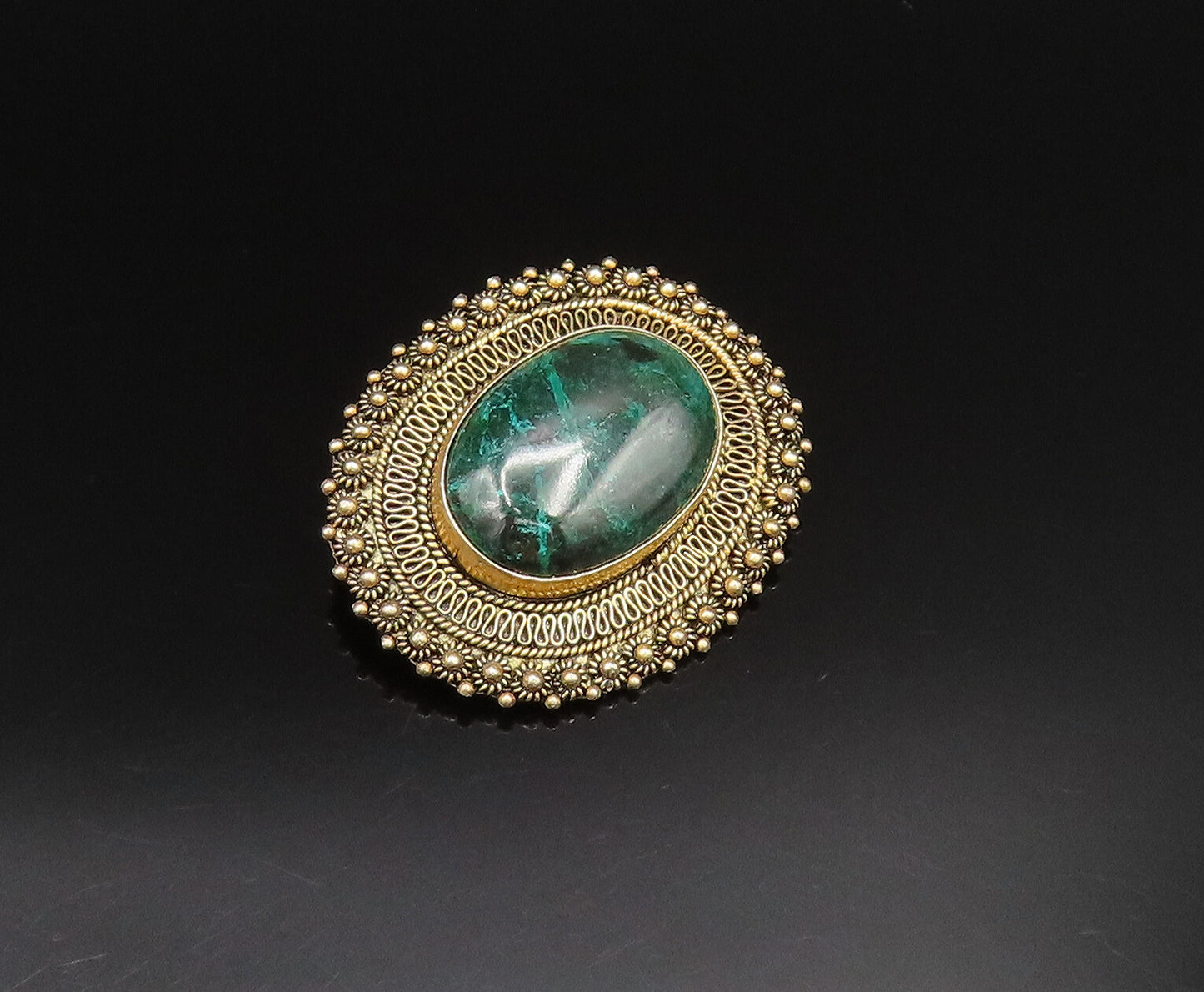 ISRAEL 925 Sterling Silver Vintage Oval Eilat Beads & Wire Brooch Pin  BP9809