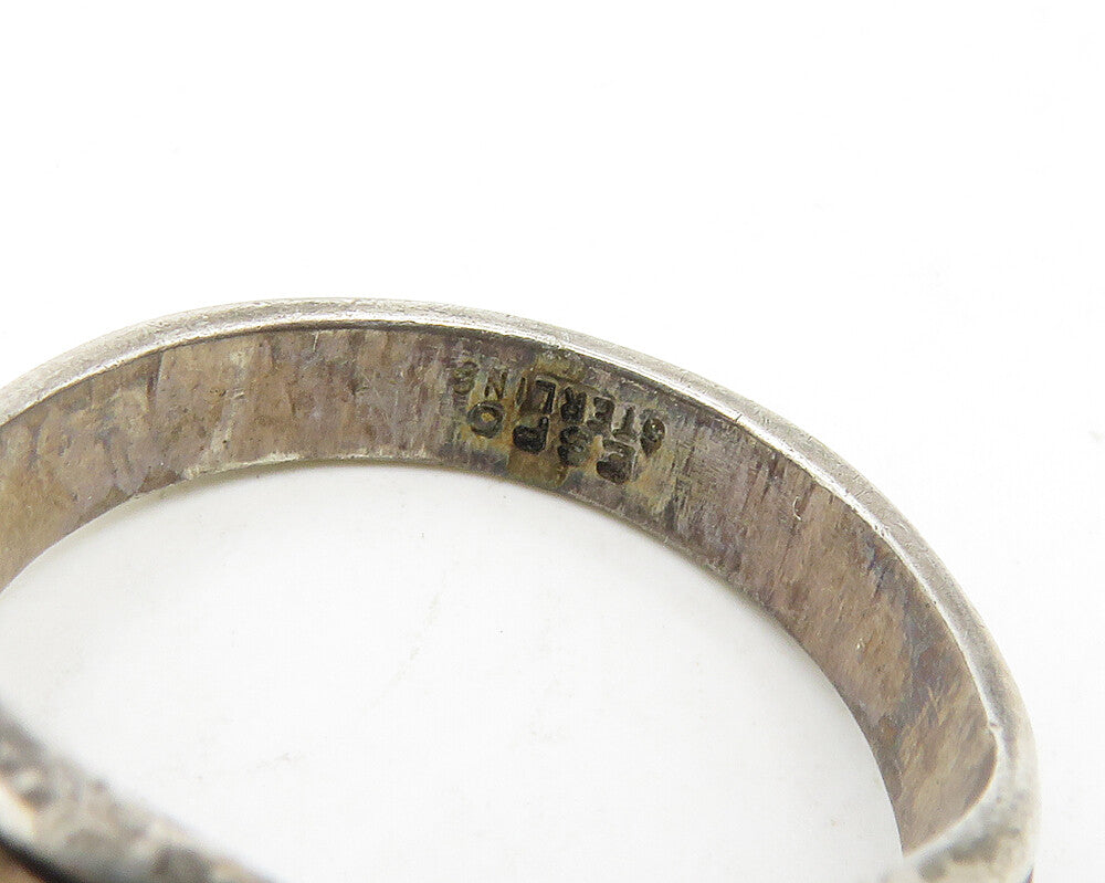 ESPO 925 Sterling Silver  Vintage Topaz Etched Concave Band Ring Sz 9  RG18616