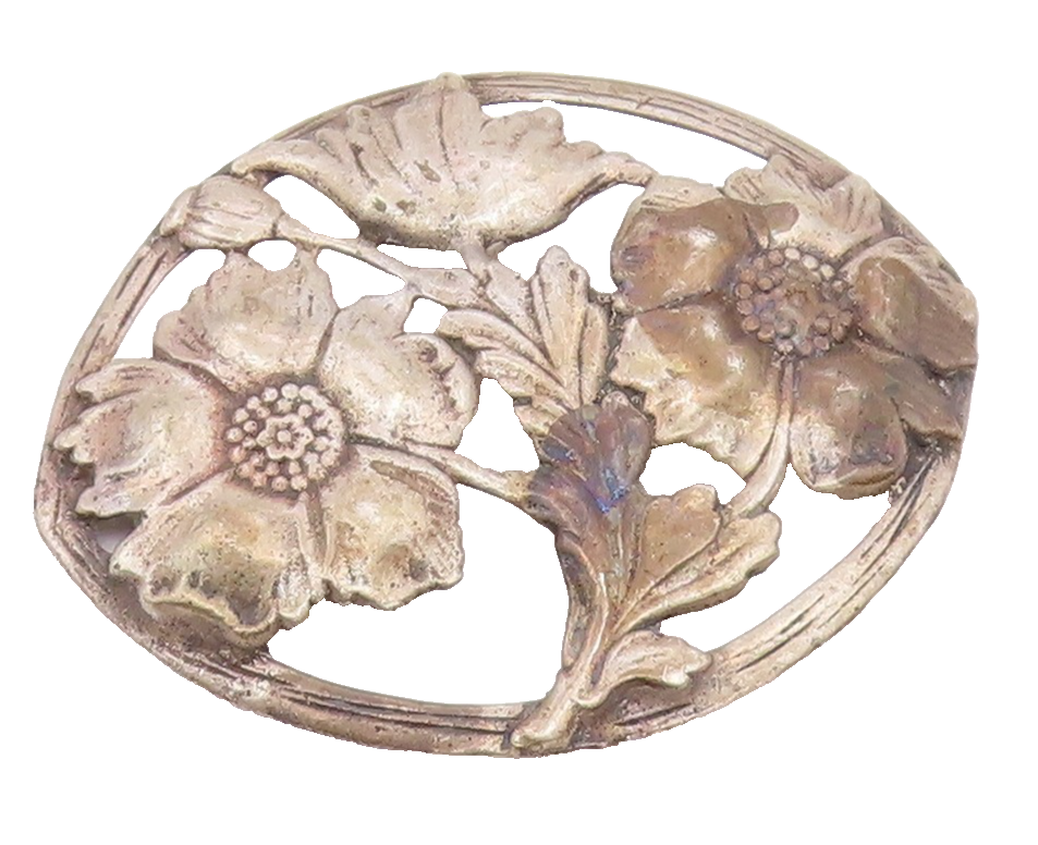 925 Sterling Silver  Vintage Antique Dark Tone Flowers Brooch Pin  BP3937