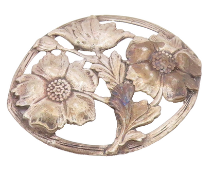 925 Sterling Silver  Vintage Antique Dark Tone Flowers Brooch Pin  BP3937
