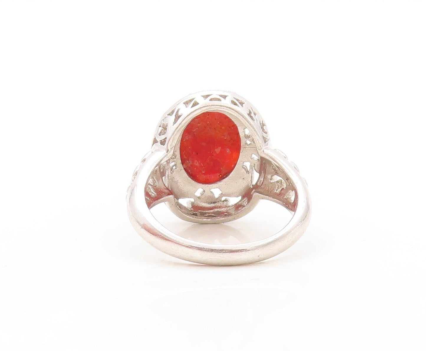 925 Sterling Silver Vintage Ring Swirly Carved Cabochon Gemstone Sz 9  RG31025