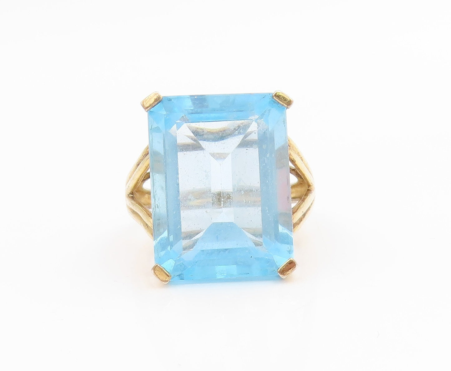 925 Sterling Silver Vintage Ring Gold Plated large Aquamarine Band Sz 9 RG35697