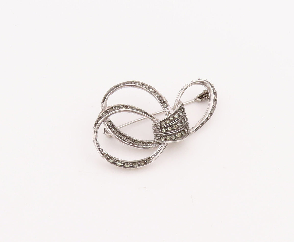 925 Sterling Silver Vintage Brooch Pin Modernist Loop Design Inlay Topaz BP11004