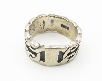 925 Sterling Silver  Vintage Oxidized Chain Link Design Band Ring Sz 5 RG10620