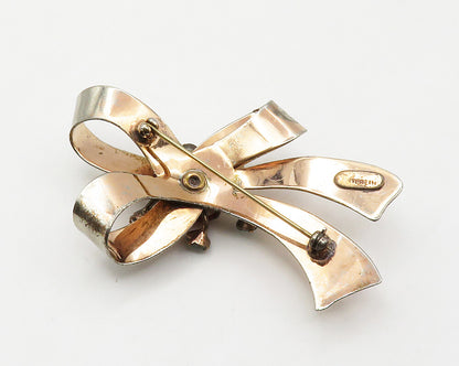 925 Sterling Silver  Vintage Pink & Blue Topaz Ribbon Bow Brooch Pin  BP5454
