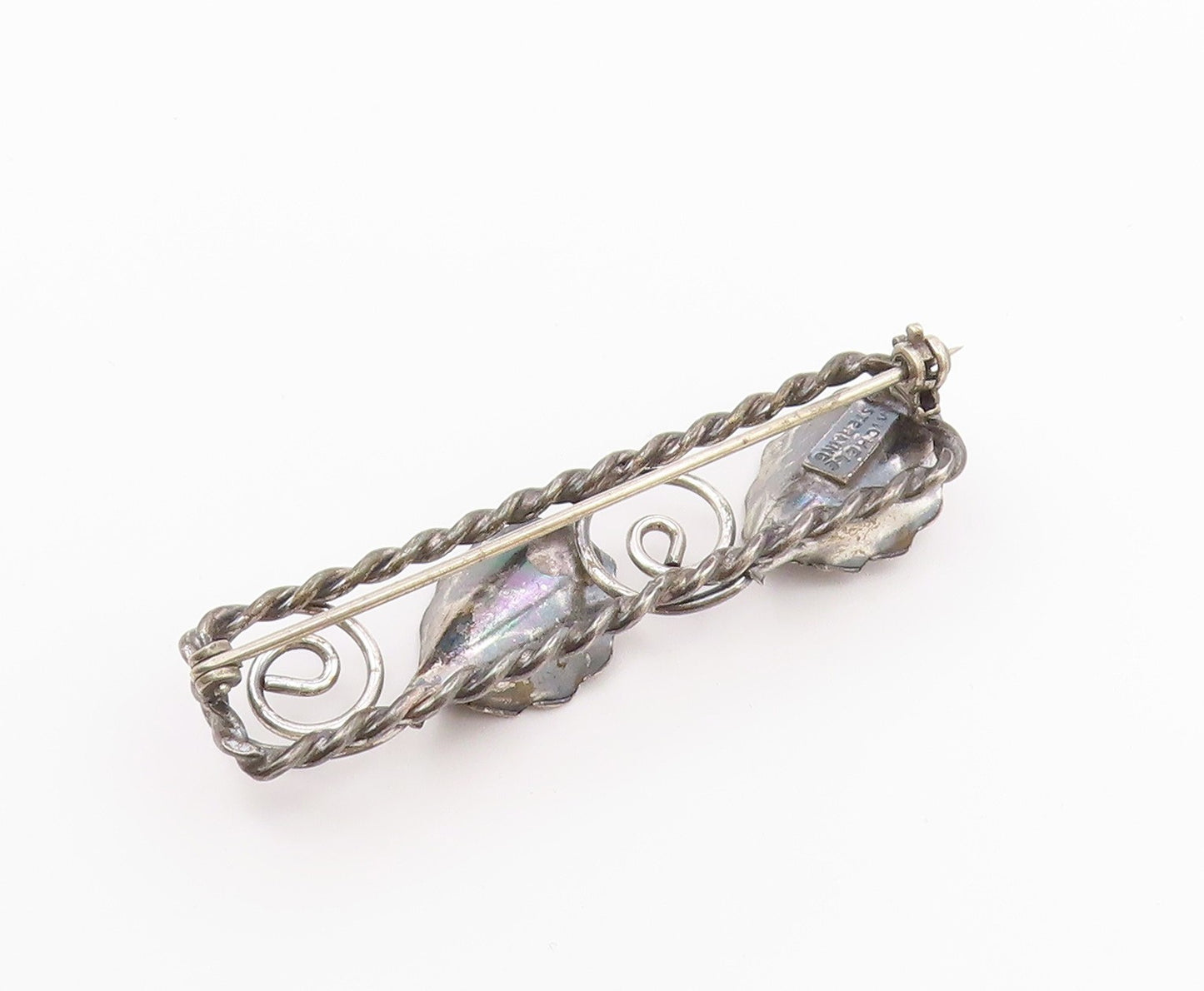 MICHELE 925 Silver  Vintage Double Bellflower Twisted Rope Brooch Pin  BP9729
