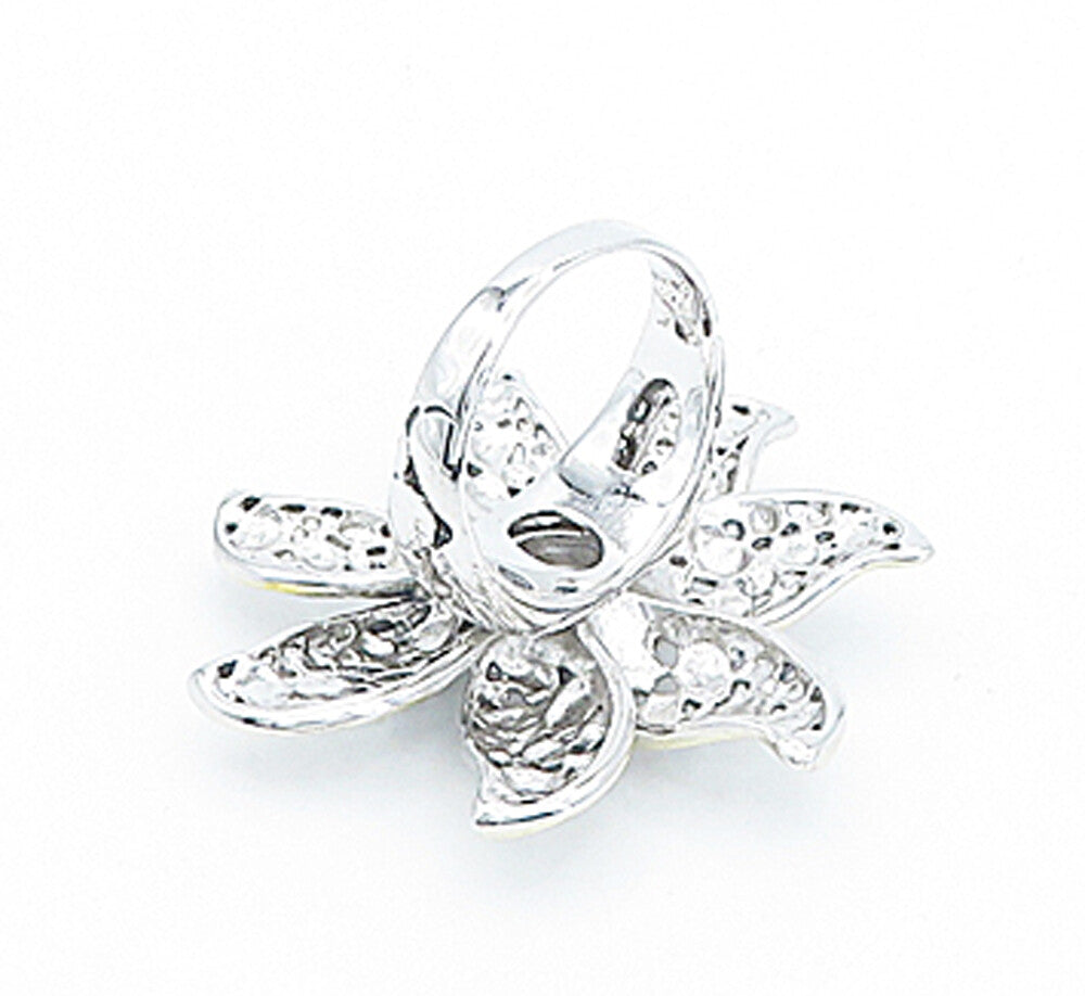 925 Sterling Silver  Cubic Zirconia Flower 2 Tone Cocktail Ring Sz 6  RG3629