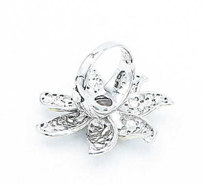 925 Sterling Silver  Cubic Zirconia Flower 2 Tone Cocktail Ring Sz 6  RG3629