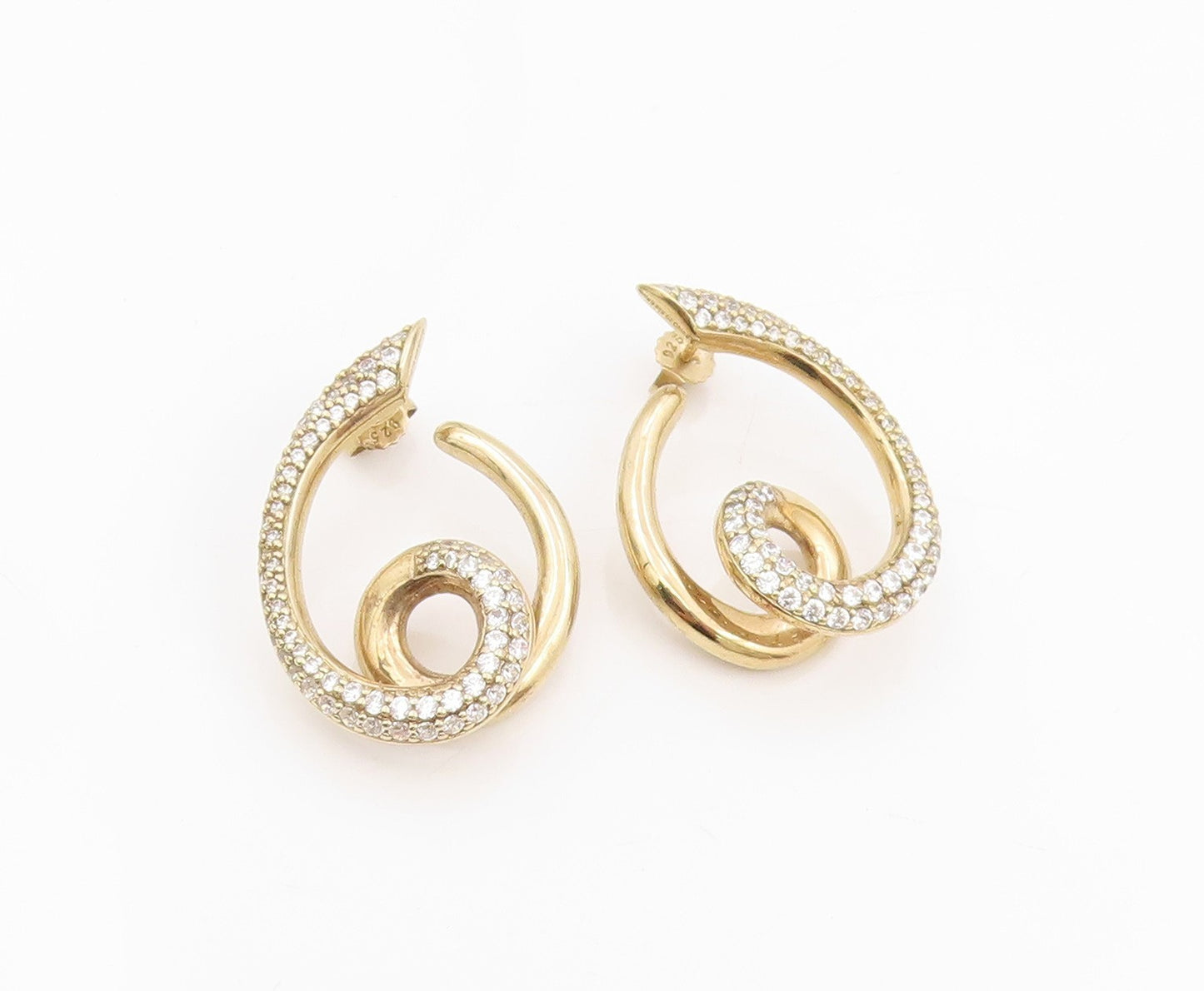 925 Sterling Silver Vintage Earrings Gold Plated CZ Classic Twisted Stud EG13796