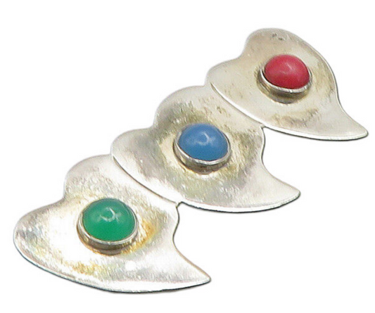 MEXICO 925 Silver  Vintage Carnelian & Coral Love Hearts Brooch Pin  BP9050