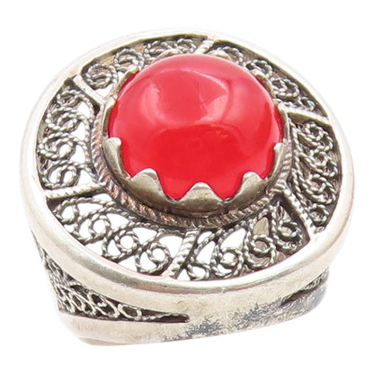 925 Sterling Silver Vintage Ring Cabochon Carnelian Filigree Band  Sz 7  RG36041