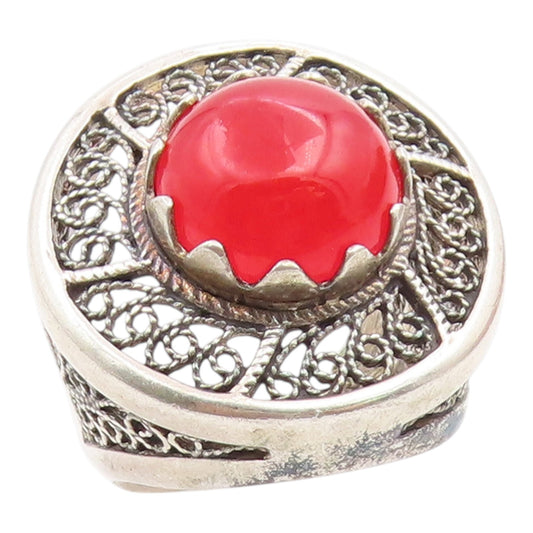 925 Sterling Silver Vintage Ring Cabochon Carnelian Filigree Band  Sz 7  RG36041