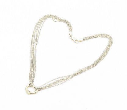 925 Silver & 14K GOLD Vintage Love Heart Multi Strand Chain Necklace NE3049