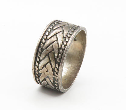 925 Sterling Silver  Vintage Dark Tone Braided Pattern Band Ring Sz 10 RG15082