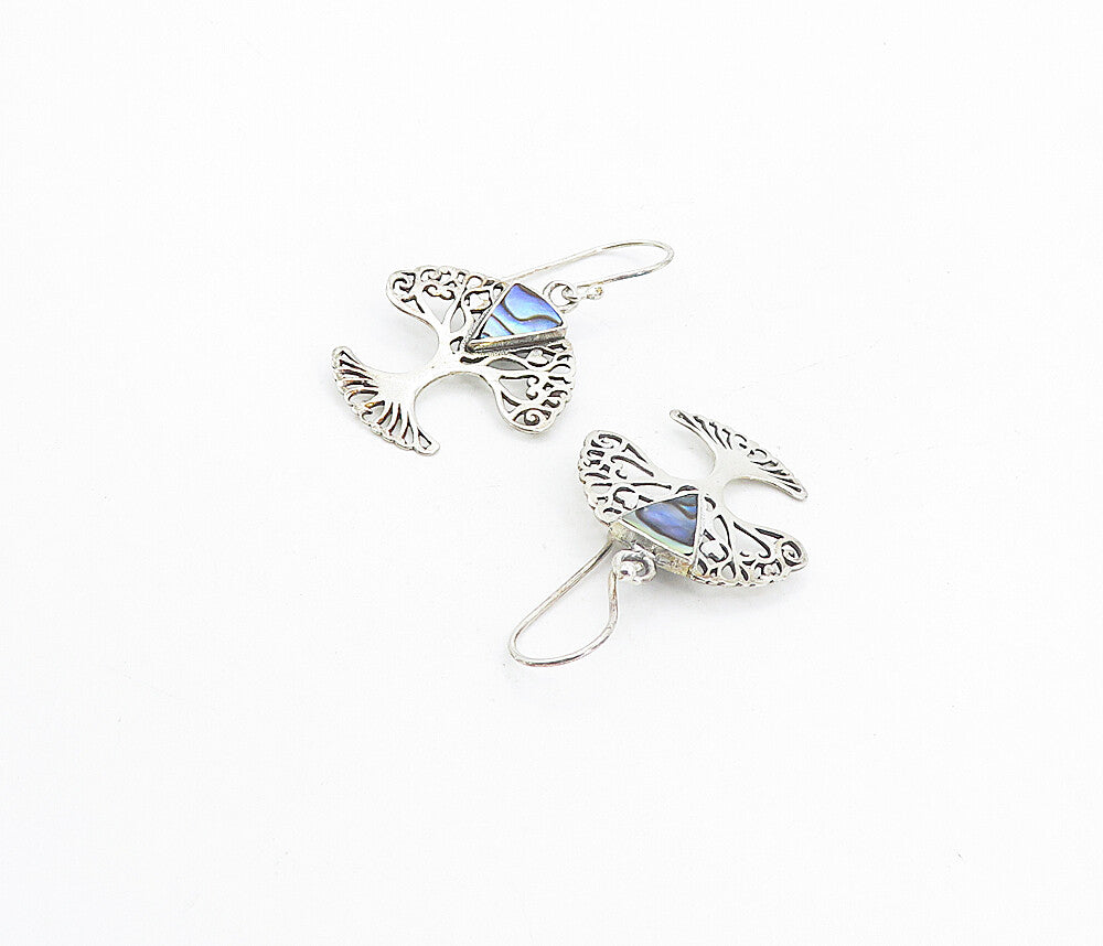 925 Sterling Silver  Inlaid Abalone Shell Tree Of Life Dangle Earrings  EG3499