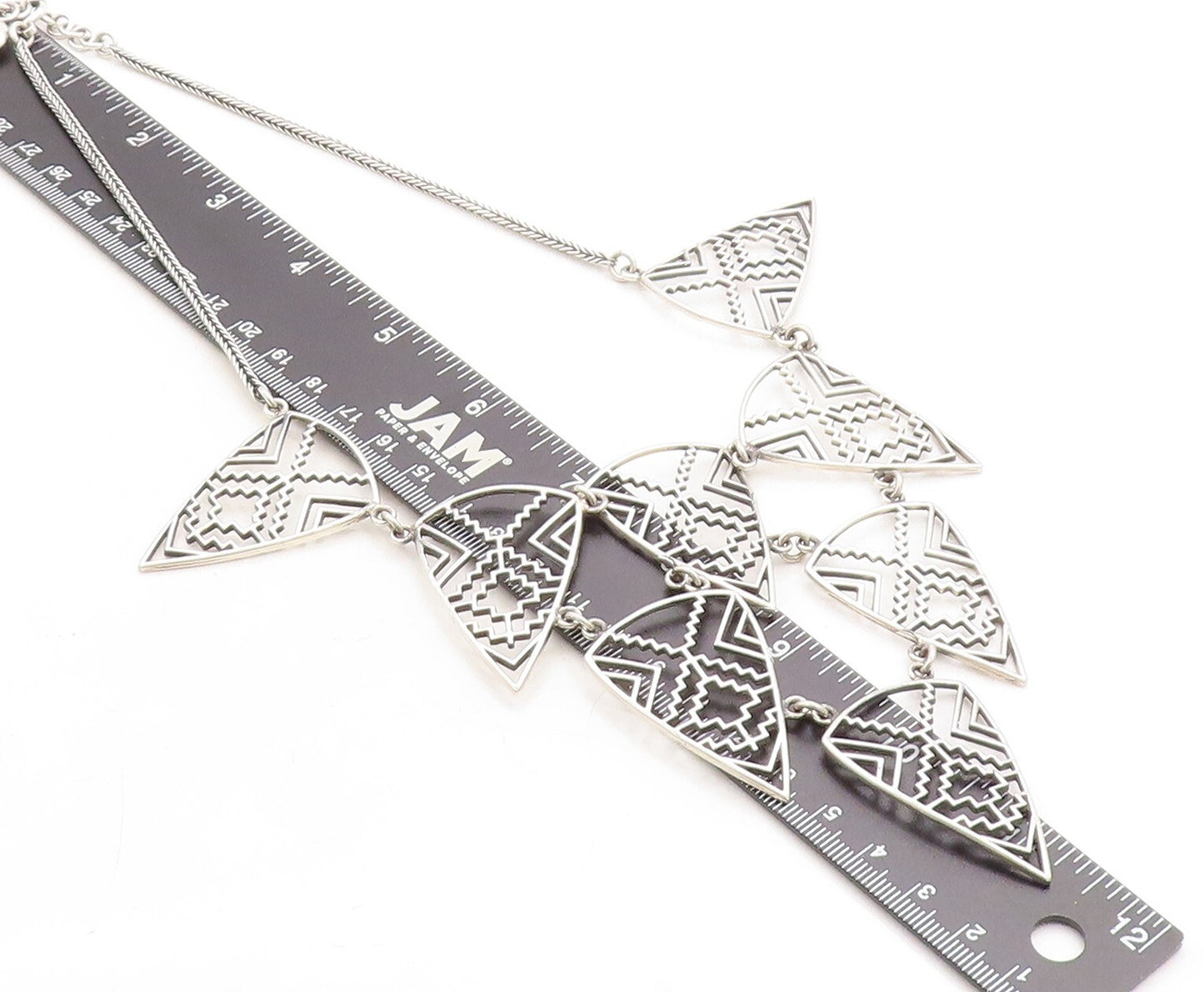 925 Sterling Silver  Vintage Shiny Open Geometric Wheat Chain Necklace  NE2117
