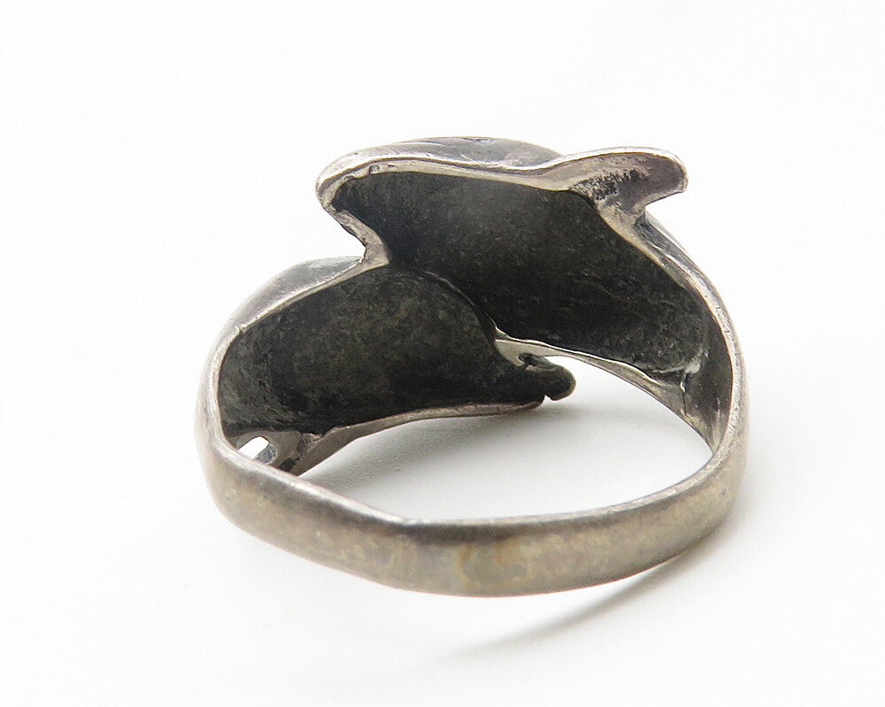 925 Sterling Silver  Vintage Dark Tone Dolphin Bypass Ring Sz 5.5  RG11427