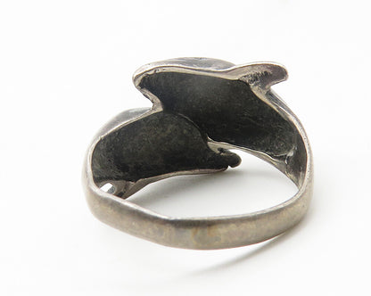 925 Sterling Silver  Vintage Dark Tone Dolphin Bypass Ring Sz 5.5  RG11427
