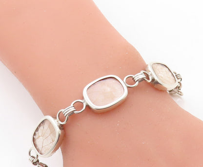 925 Sterling Silver  Vintage Rutilated Quartz Round Link Chain Bracelet BT2250