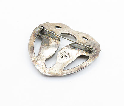 MEXICO 925 Sterling Silver Vintage Two Tone Heart Design Brooch Pin BP2498