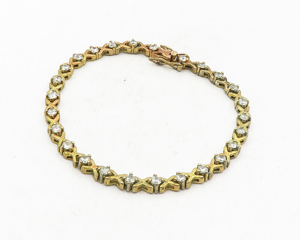 925 Sterling Silver  Vintage Petite White Topaz X Link Chain Bracelet  BT4263