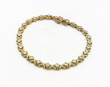925 Sterling Silver  Vintage Petite White Topaz X Link Chain Bracelet  BT4263