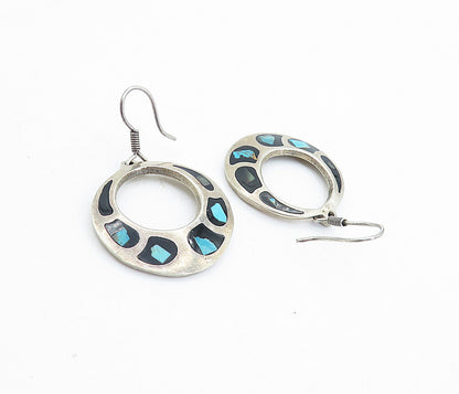 MEXICO 925 Sterling Silver Vintage Turquoise & Black Onyx Earrings EG2890