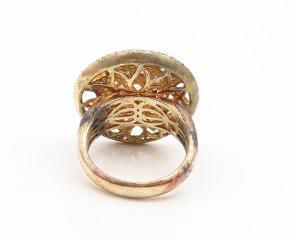 925 Sterling Silver Vintage Ring Gold Plated Floral Circle Band  Sz 7.5  RG35226