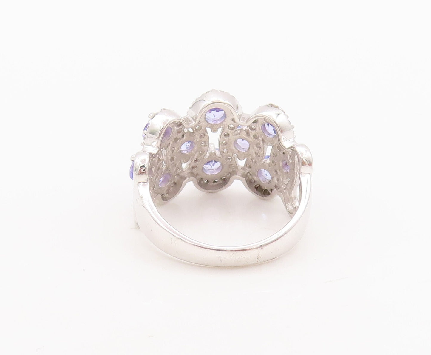 925 Sterling Silver Vintage Ring Round Tanzanite Halo Topaz Bands  Sz 7  RG29454