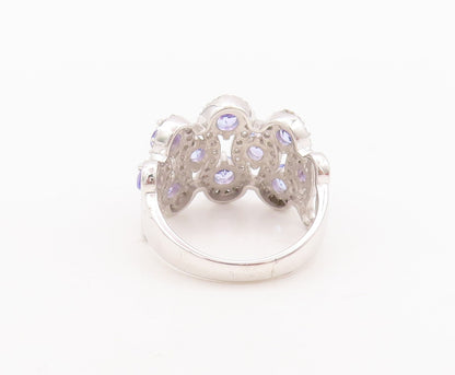 925 Sterling Silver Vintage Ring Round Tanzanite Halo Topaz Bands  Sz 7  RG29454