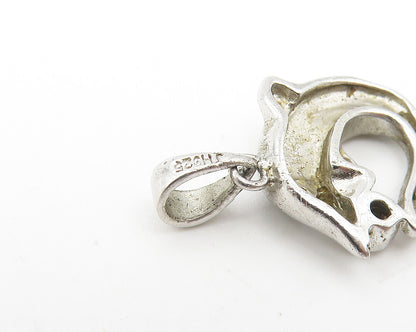 925 Sterling Silver  Vintage Mother Of Pearl & Topaz Dolphin Pendant  PT9171