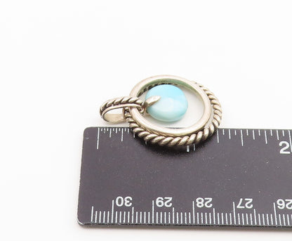 925 Sterling Silver Vintage Pendant Classic Larimar Twisted Rope Circle  PT26557
