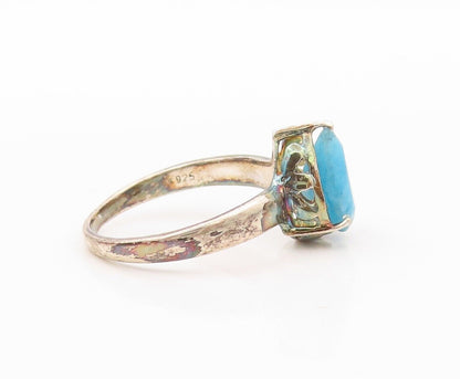 925 Sterling Silver Vintage Ring Drop Cut Blue Gemstone  Sz 7  RG30176