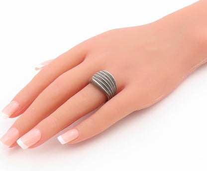 925 Sterling Silver Vintage Ring MEXICO Dark Tone Solid Ribbed Dome Sz 8 RG34646