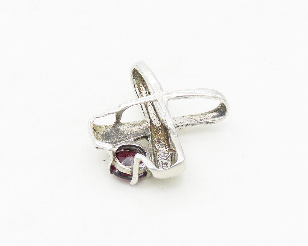 925 Sterling Silver  Vintage Prong Set Garnet Crossed Design Pendant  PT14013