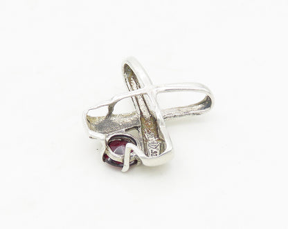925 Sterling Silver  Vintage Prong Set Garnet Crossed Design Pendant  PT14013