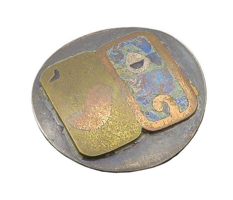 NESTOR METALES MEXICO 925 Silver  Vintage Turquoise Round Brooch Pin  BP7508