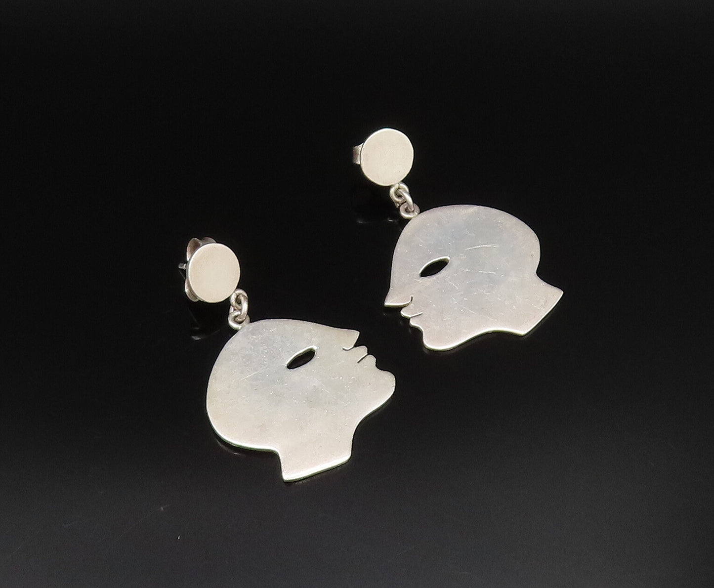 MIMI CASTILLO 925 Silver  Vintage Flat Side Profile Face Earrings  EG12025