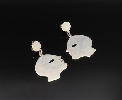 MIMI CASTILLO 925 Silver  Vintage Flat Side Profile Face Earrings  EG12025