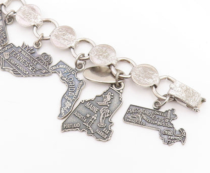 925 Sterling Silver Vintage Bracelet SARAH COVENTRY US State Map Charms  BT12048