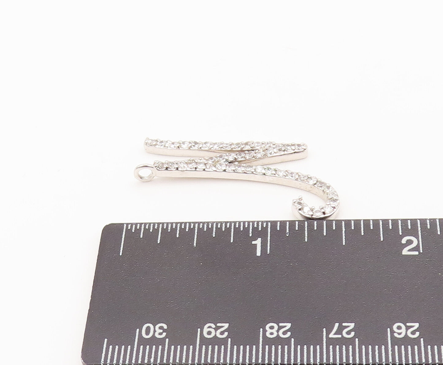 925 Sterling Silver Vintage Pendant Solid Cutout Inlay CZ Alphabet 'N'  PT22684