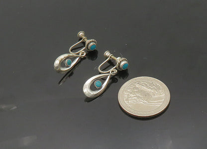 SOUTHWESTERN 925 Silver Vintage Turquoise Non Pierce Dangle Earrings EG10364